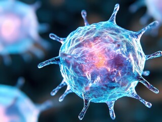 Aufkleber - Detailed visualization of a virus with complex structure and intricate surface proteins under a microscope viewpoint