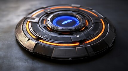 Poster - Futuristic Circular Device with Glowing Interface