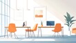 © lestari - Modern Open-Plan Office Workspace, Sunlight, Empty Chairs, Work Stations