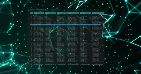 Poster - Digital data processing animation over futuristic network and geometric shapes