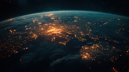 Poster - Global investment and finance concept with a futuristic world business network visualization.