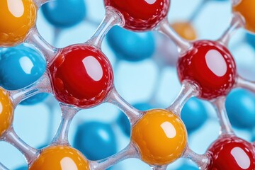 Aufkleber - Colorful molecular structure representing chemical bonds with various colored balls and connecting lines in 3d view
