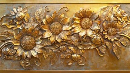 Poster - Golden-themed acrylic floral frame with delicate sunflowers and warm sunset tones.