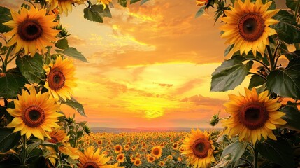 Poster - Golden-themed acrylic floral frame with delicate sunflowers and warm sunset tones.