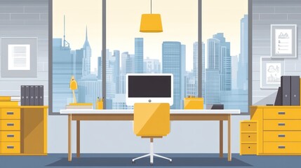 Poster - Modern office desk with city view (2)