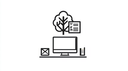 Poster - Simple workspace illustration with tree and checklist