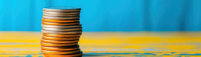 Poster - Close-up of a stack of coins displaying financial growth and wealth accumulation with a soft background