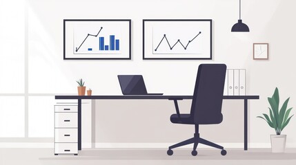 Poster - Modern Office Workspace with Graphs