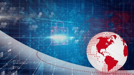Poster - Glowing lock and red globe animation representing digital security concept