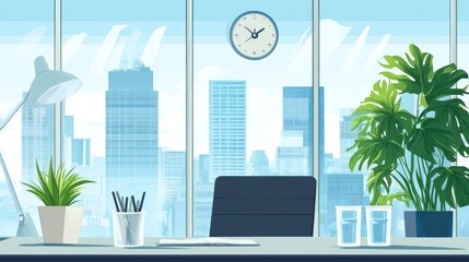 Poster - Modern office interior with city view (47)