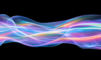 Poster - Dynamic light waves flowing through space abstract art digital visualization dark background conceptual viewpoint