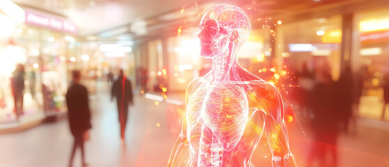 Fototapete - Exploring human anatomy visualization urban center digital art modern environment dynamic viewpoint health concept