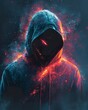 © rifqi - Mysterious person wearing a hooded sweatshirt with glowing particles surrounding them