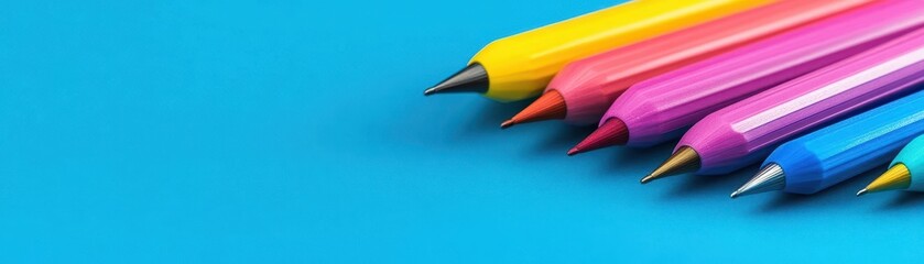 Poster - Assorted colored pencils lying on a white surface ready to be used for art projects and creative activities