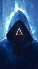 Poster - A dark hooded figure with illuminated triangle symbol on its face
