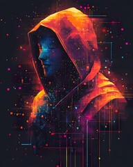 Poster - A digitally created portrait shows a hooded person in profile view