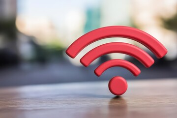 Poster - Bright red wi-fi signal indicator light illuminating against a dark background representing connectivity and technology