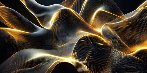 Poster - Abstract digital artwork depicts flowing waves of illuminated particles