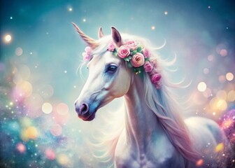 Poster - Dreamy Soft Focus Unicorn Minimalist Pattern Portrait