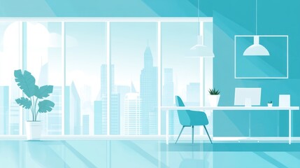 Poster - Modern office interior with city view. Possible use for business, design