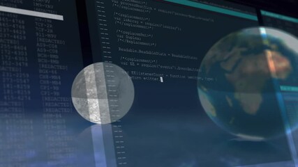 Poster - Coding interface with Earth and Moon animations overlaid on digital background