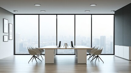 Poster - Modern office meeting room with city view.  Possible use Stock photo for office design, meeting spaces