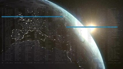Poster - Animation showing Earth from space with digital data overlay and sunlight shining