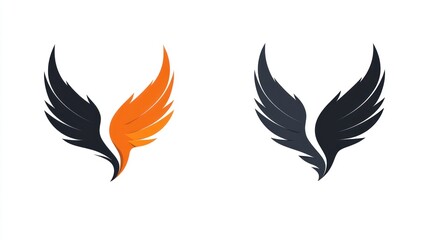 Poster - Two stylized wings, orange and black, on white background.  Possible use Graphic design element, logo, icon
