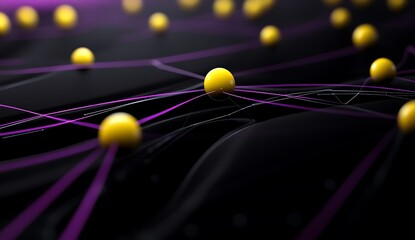 Poster - Futuristic Abstract Network with Yellow Spheres on Black Background