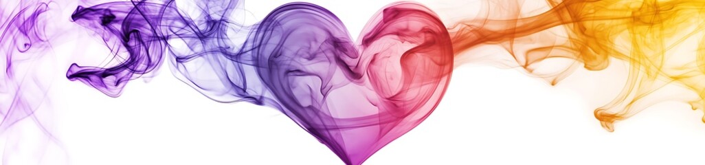 Poster - Colorful Smoke Shaping a Heart Pattern Isolated on a White Background