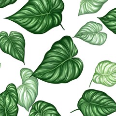 Poster - Seamless Pattern of Realistic Green Kupferia Leaves on White Background