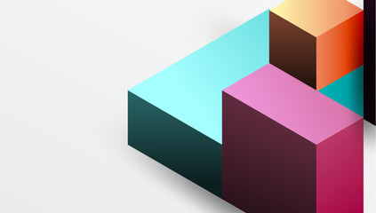 Poster - Sleek abstract design featuring isometric 3D blocks in a clean, modern composition. Perfect for tech-inspired themes, with vibrant colors and geometric precision