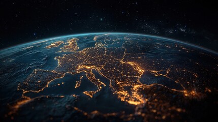 Poster - International investment and trade concept with a glowing digital Earth.