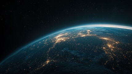 Poster - International investment and trade concept with a glowing digital Earth.