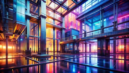 Poster - Futuristic Industrial Art Deco Background: Geometric Steel & Glass Architecture