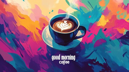 Poster - A steaming cup of coffee with a beautiful artistic background