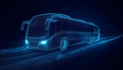 Poster - Wireframe Model Of A Futuristic Bus In Motion