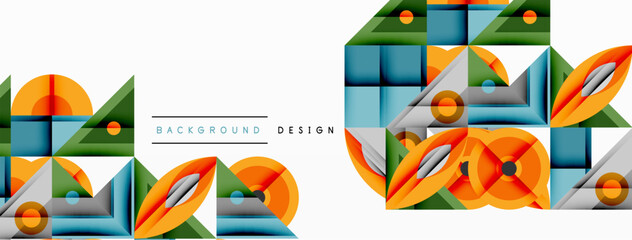 Aufkleber - Geometric abstract composition with intersecting shapes, circles, triangles, and gradients, blending vibrant colors and dynamic contrasts to create a modern, futuristic visual design