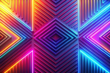 Poster - Glowing Neon Abstract Background with Repeating Geometric Pattern - Left Copy Space