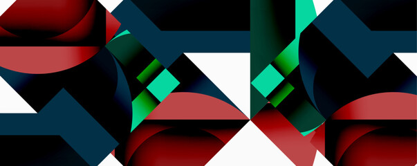 Aufkleber - Abstract geometric composition with interlocking circular and angular shapes, featuring smooth gradients and sharp contrasts on a white background