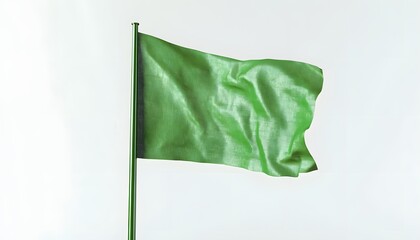 Poster - A green flag waves on a pole against a white background