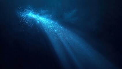 Poster - A Breathtaking Underwater Light Beam Illuminates the Dark Ocean Depths with Tiny Particles Creating a Magical Atmosphere of Serenity and Mystery