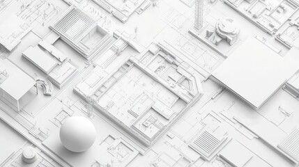 Poster - Abstract architectural design, top-down view, futuristic city, use for tech background, graphic design