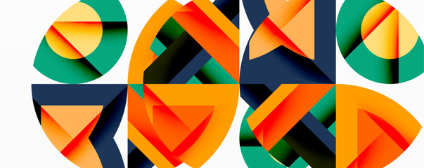 Leinwandbilder - Circles, semi circles, squares and round triangles. Geometric mosaic style pattern abstract background for wallpaper, banner, backdrop, card, book Illustration, landing page