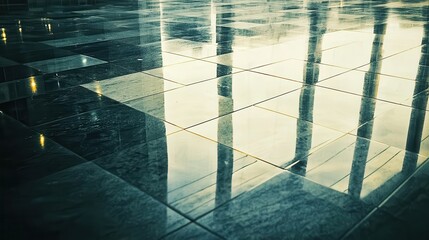 Poster - Reflections on Polished Marble Floor with Dim Lighting Effects