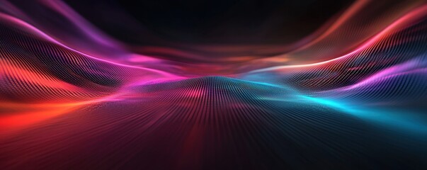 Poster - A vibrant, abstract wave of colorful light patterns flowing through a dark background, creating a sense of movement and depth.