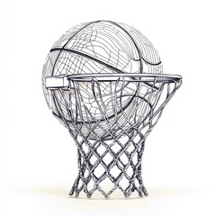 Fototapete - Basketball and related equipment shown in 3D glyph on solid white background.