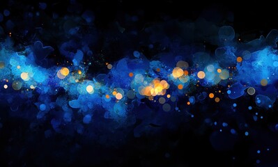 Poster - Abstract blue and orange bokeh lights with dark background creating a dreamy and mystical atmosphere ideal for creative projects and artistic designs
