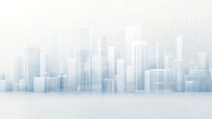 Poster - Abstract city skyline, digital art, futuristic background, conceptual design, technology, urban landscape, architectural visualization, possible use in tech presentations