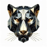 3d Geometric metallic gold and silver Black panther head Illustration on a white background